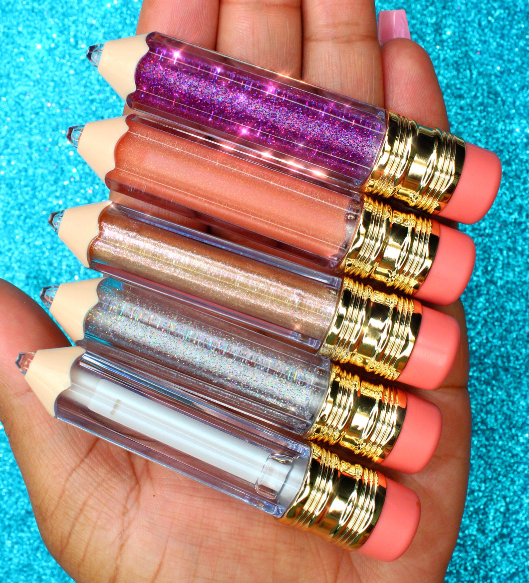 5 Lip Gloss Pencil Toppers, Hydrating, Glitter, Shimmer, Moisturizing Clear Lip Gloss 3.5ML
