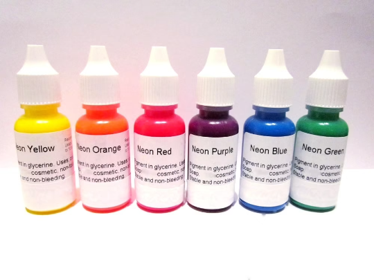 Neon Liquid Colorants for Lip Gloss, Liquid Lipstick, Body Butter, Soap Making, 1oz Dropper Bottles